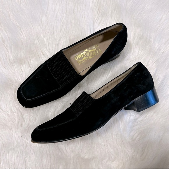 Salvatore Ferragamo Shoes - Salvatore Ferragamo Black Suede Square Toed Loafer Shoes Size 8.5